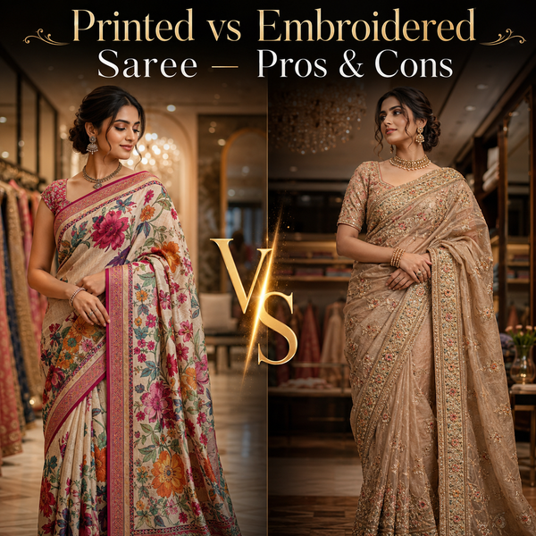 Printed vs Embroidered Saree – Pros & Cons