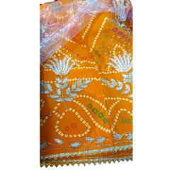 Mustard Yellow Embroidered Bandhani Lehenga Set with Dupatta