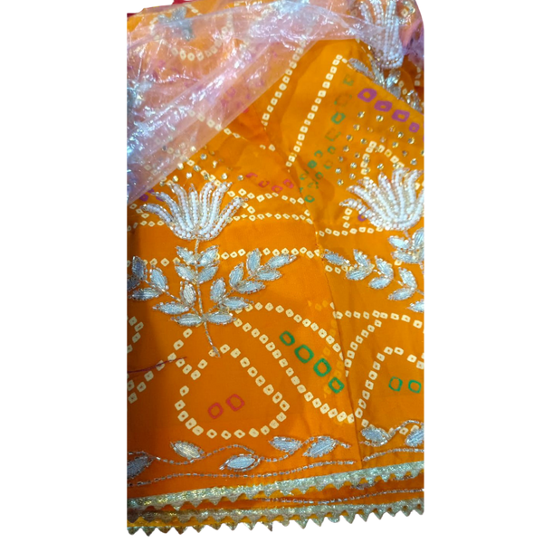 Mustard Yellow Embroidered Bandhani Lehenga Set with Dupatta