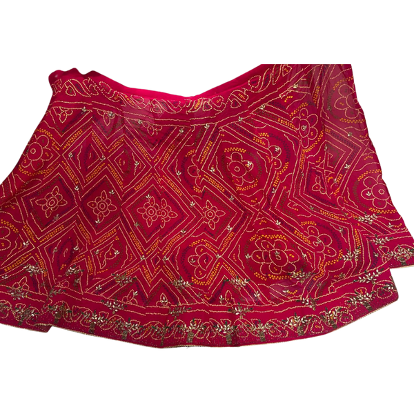 Red Embroidered Bandhani Semi-Stitched Lehenga Set with Dupatta