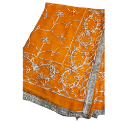 Bright Orange Georgette Embroidery Saree with Unstitched Blouse