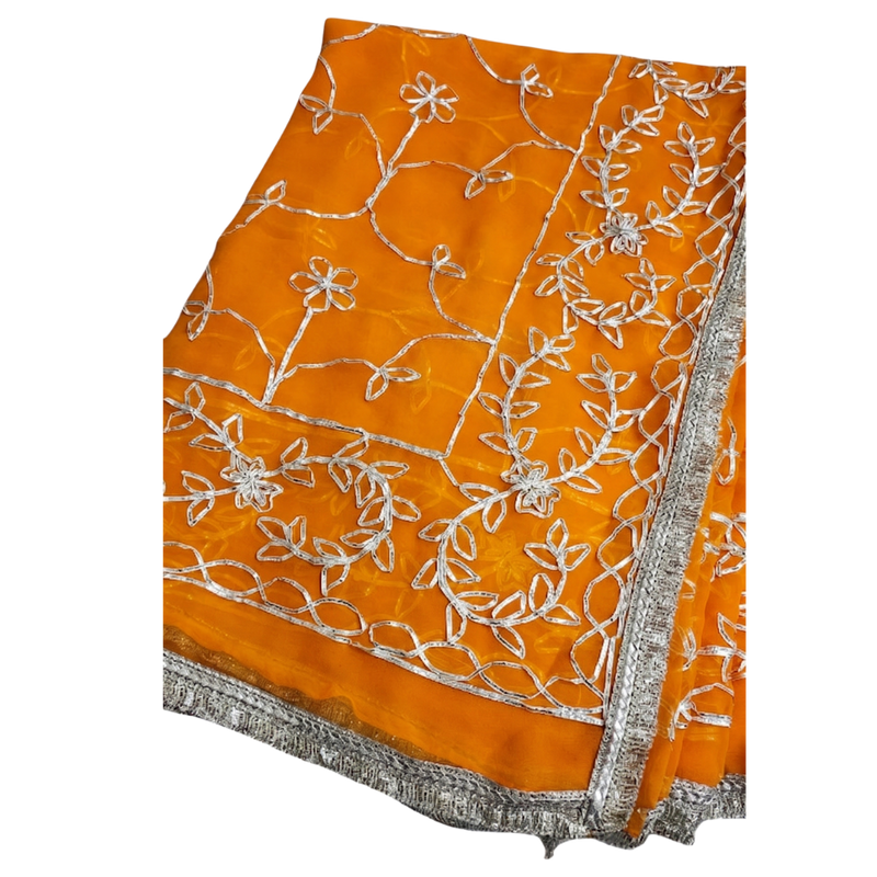 Bright Orange Georgette Embroidery Saree with Unstitched Blouse