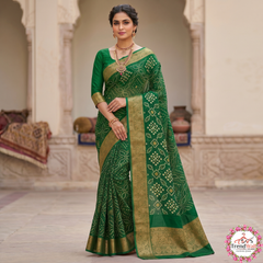 Elegant Green Mop Silk Jari Border Saree with Blouse