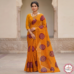 Mustard Printed Kathan Doriya Saree Without Blouse – Traditional Ethnic Saree