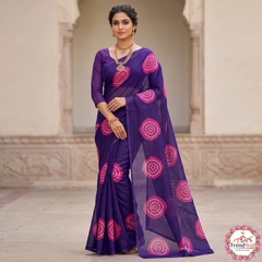 Purple Printed Kathan Doriya Saree Without Blouse