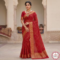 Traditional Red Mop Silk Jari Border Saree with Blouse