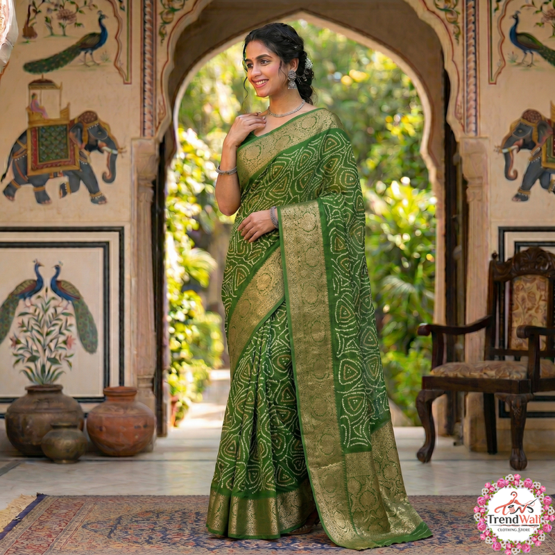 Designer Green Mop Silk Jari Border Saree with Blouse