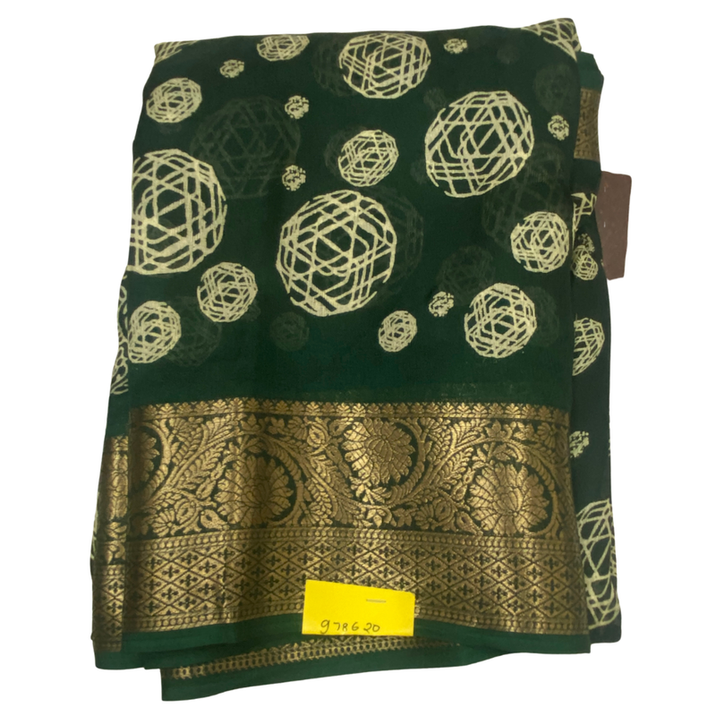 Elegant Dark Green Printed Silk Saree with Jari Border