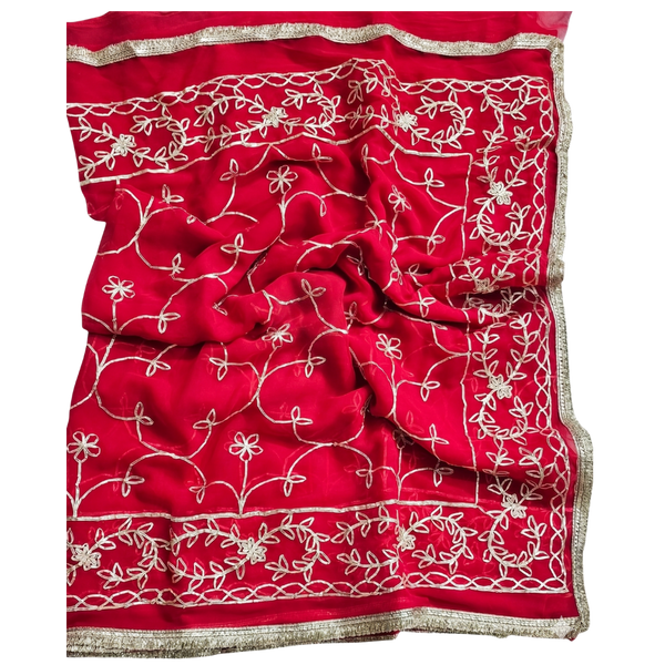 Elegant Red Georgette Embroidery Saree