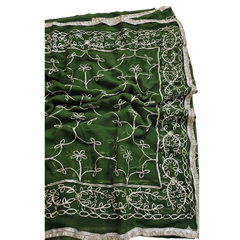 Elegant Dark Green Georgette Embroidery Saree with Unstitched Blouse