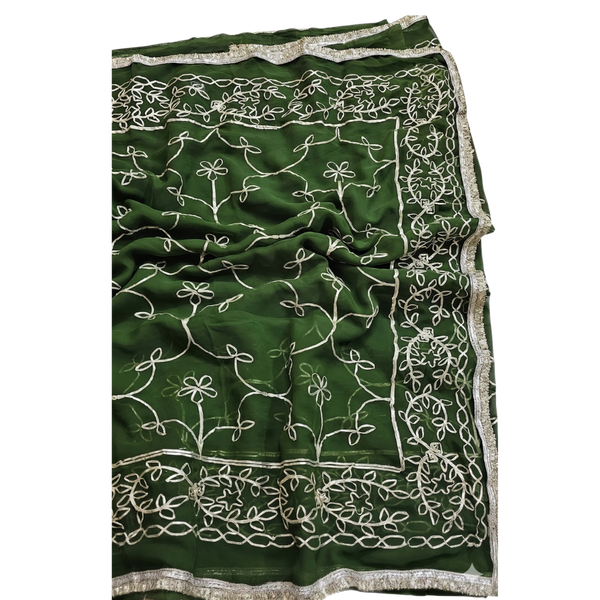 Elegant Dark Green Georgette Embroidery Saree