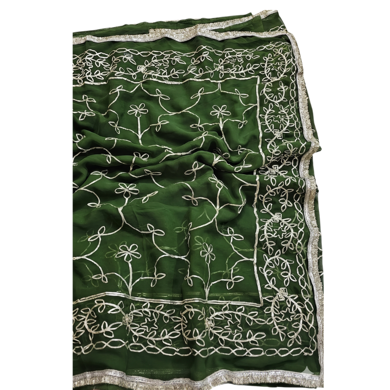 Elegant Dark Green Georgette Embroidery Saree with Unstitched Blouse