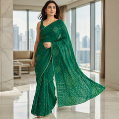 Emerald Bloom Bandhani Saree