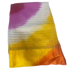 Multicolor Georgette Zari Checks Saree with Resham Border (Without Blouse)