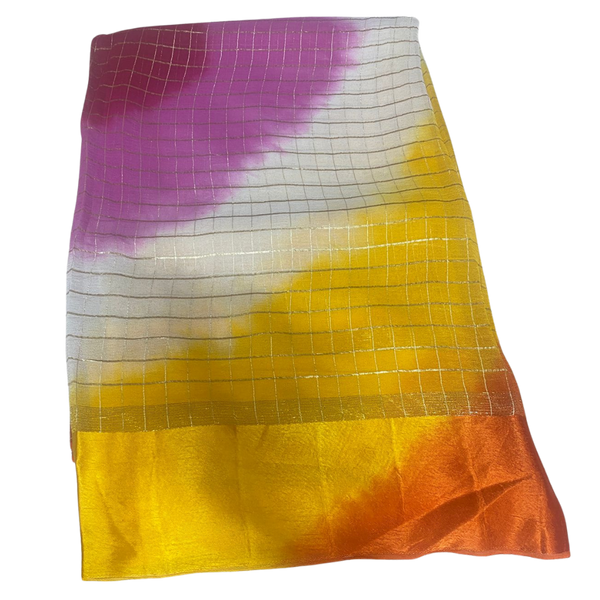 Multicolor Georgette Zari Checks Saree with Resham Border