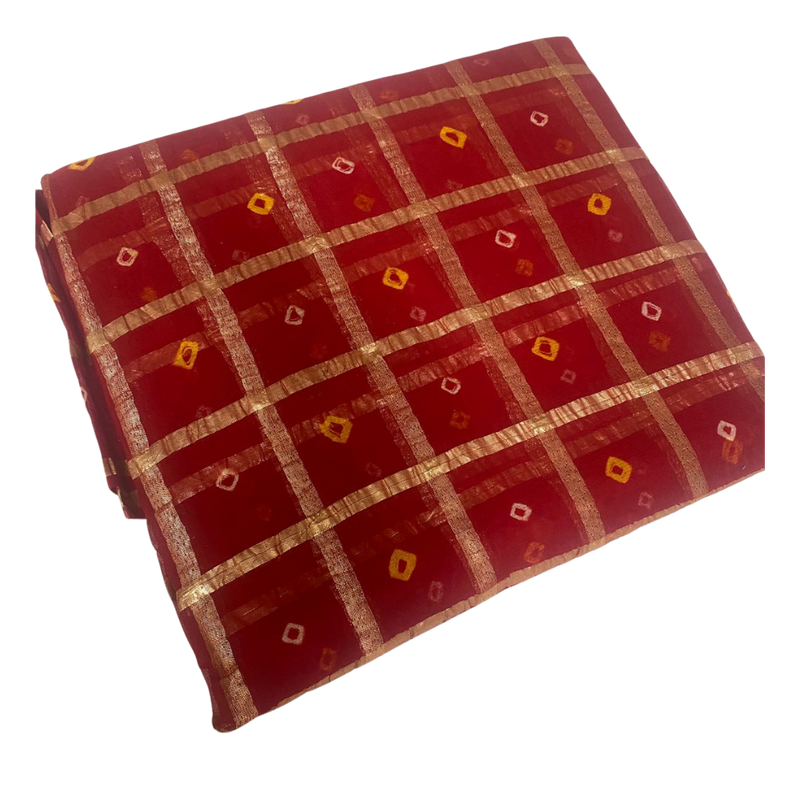 Traditional Red Gharchola Bandhani Saree (Without Blouse)