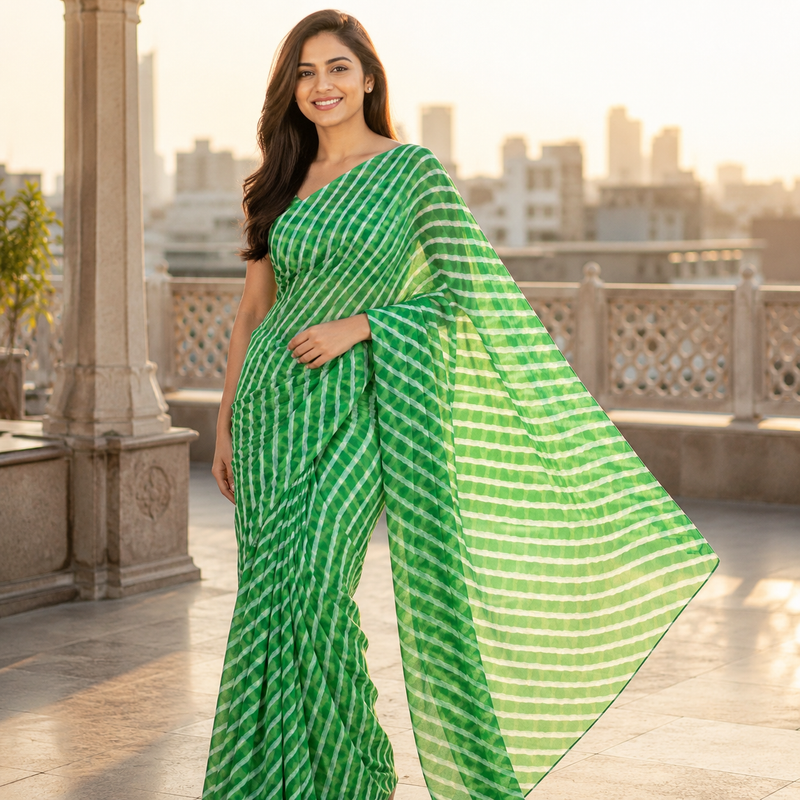 Green Elegance Leheriya Saree