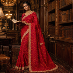 Imperial Ruby Chunari Doriya Saree With Blouse