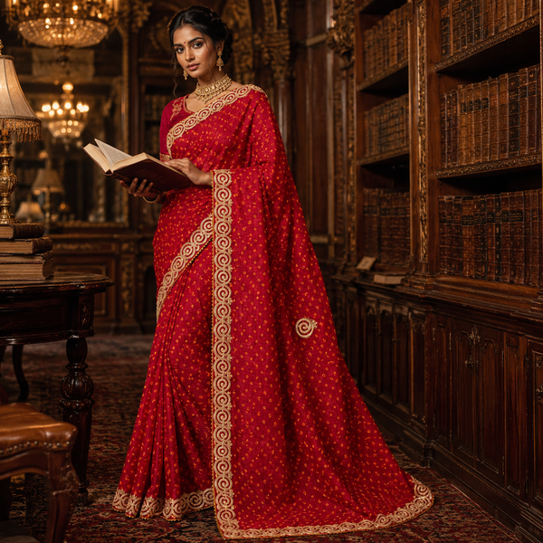 Imperial Ruby Chunari Doriya Saree With Blouse