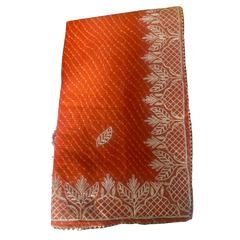 Orange Leheriya Gota Patti Handmade Saree Without Blouse