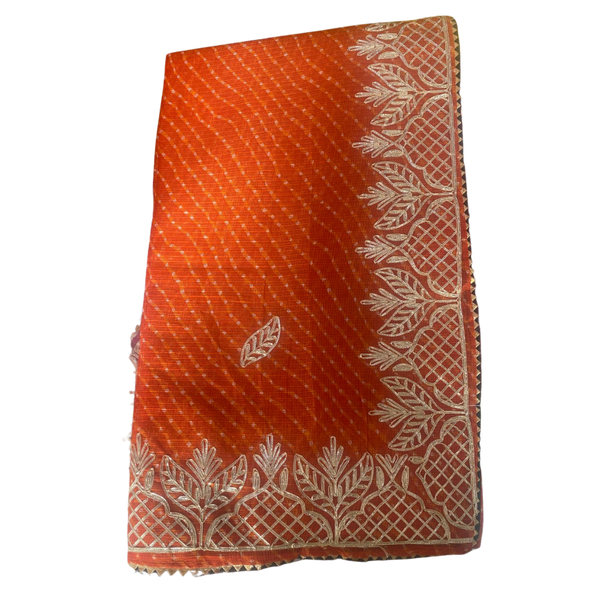 Orange Leheriya Gota Patti Handmade Saree