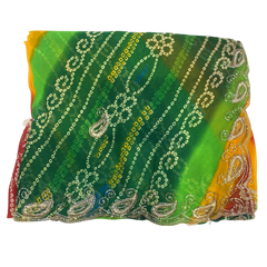Green Leheriya Embroidered Saree with Unstitched Blouse
