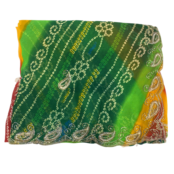 Green Leheriya Embroidered Saree