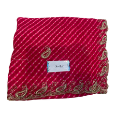 Rani Pink Leheriya Saree with Embroidered Border and Unstitched Blouse