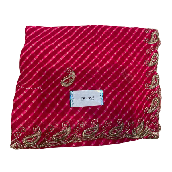 Rani Pink Leheriya Saree with Embroidered Border