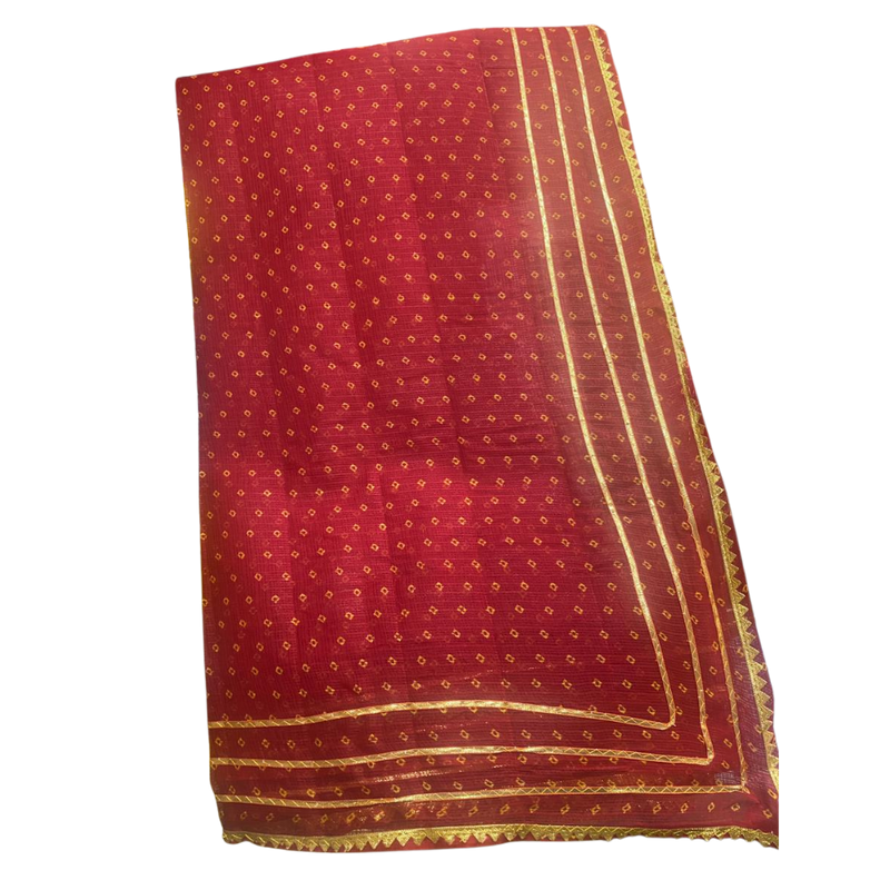 Traditional Red Mama Chunari Handmade Saree Without Blouse