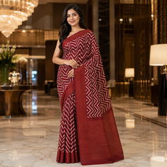 Maroon Chevron Weave Cotton Silk Saree