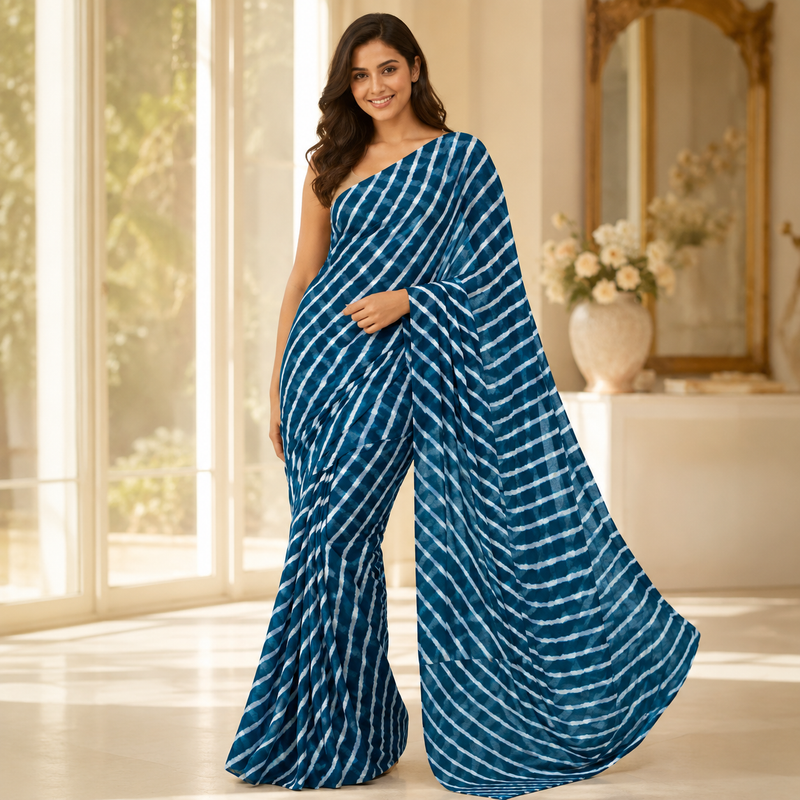 Midnight Blue Leheriya Saree