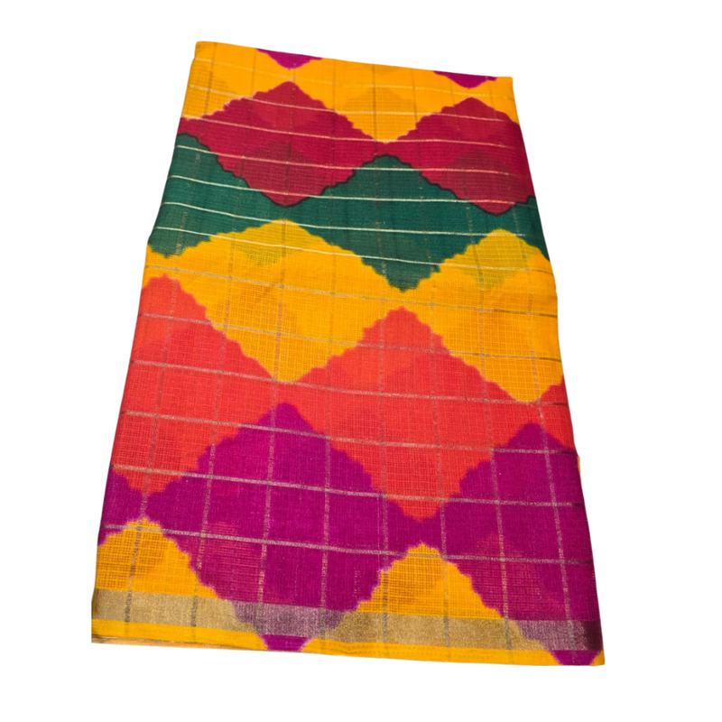 Multicolor Checked Kathan Doriya Saree With Blouse