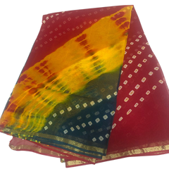 Multicolor Handmade Bandhani Georgette Saree without Blouse