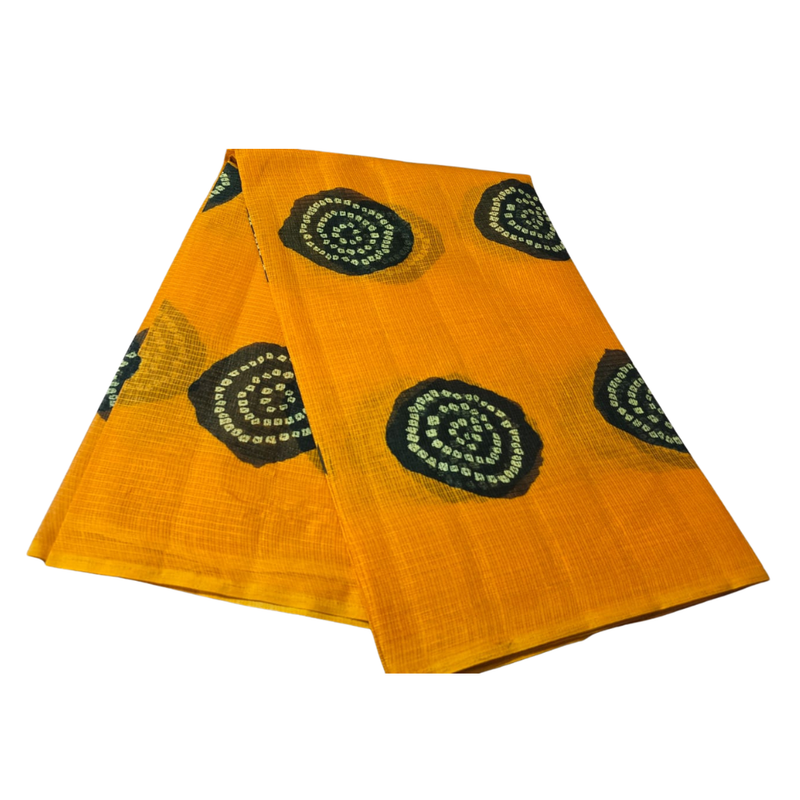 Mustard Printed Kathan Doriya Saree Without Blouse