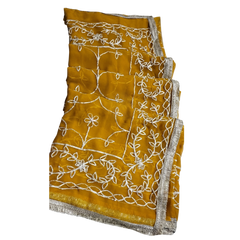Mustard Yellow Georgette Embroidery Saree with Unstitched Blouse