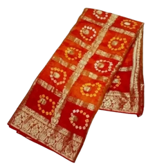 Orange Bandhani Art Silk Jacquard Gharchola Saree with Unstitched Blouse