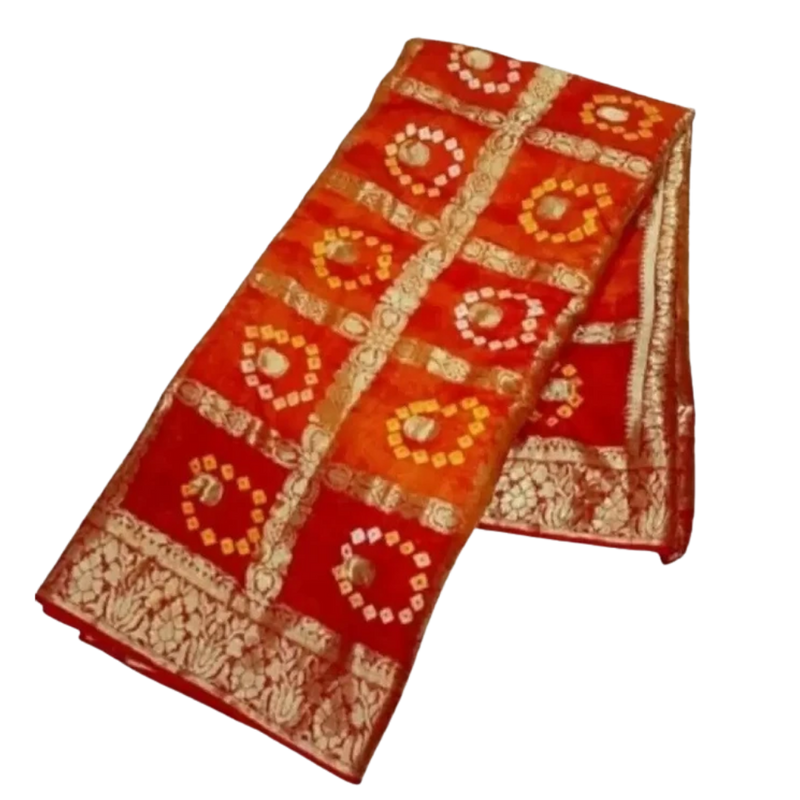 Orange Bandhani Art Silk Jacquard Gharchola Saree with Unstitched Blouse