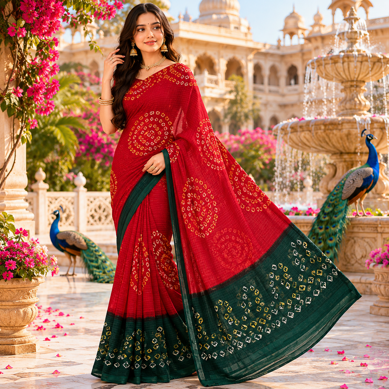 Peacock Border Chunari Doriya Saree Without Blouse