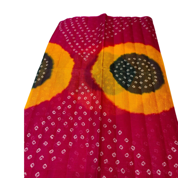 Pink Bandhani Print Kathan Doriya Saree Without Blouse