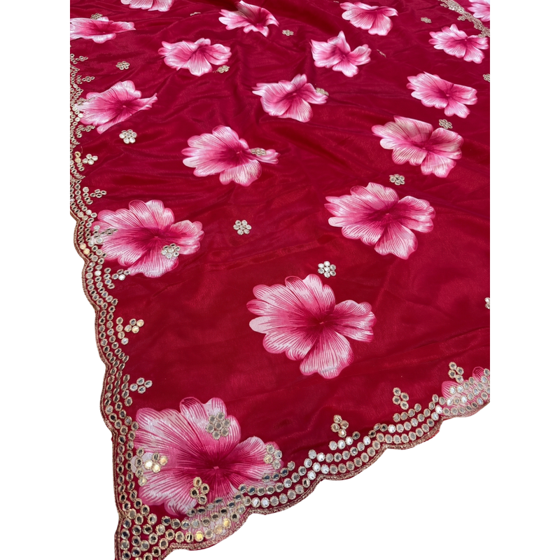 Pink Chiffon Printed Bollywood Crepe Saree with Unstitched Blouse