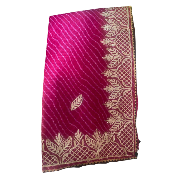 Rani Pink Leheriya Gota Patti Handmade Saree
