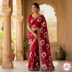 Pink Chiffon Printed Bollywood Crepe Saree with Unstitched Blouse
