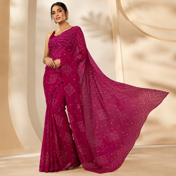 Radiant Fuchsia Bandhani Saree