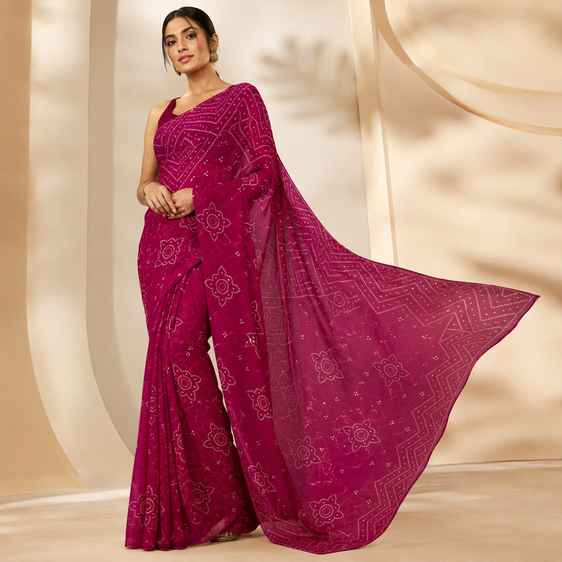 Radiant Fuchsia Bandhani Saree