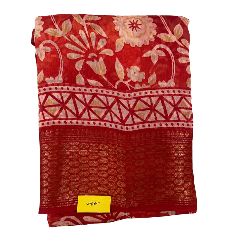 Rangmahal Crimson Floral Silk Saree