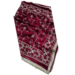 Rani Pink Georgette Embroidery Saree with Unstitched Blouse