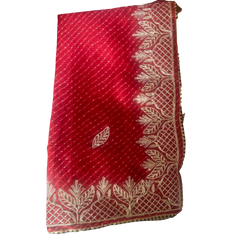 Red Leheriya Gota Patti Handmade Saree Without Blouse