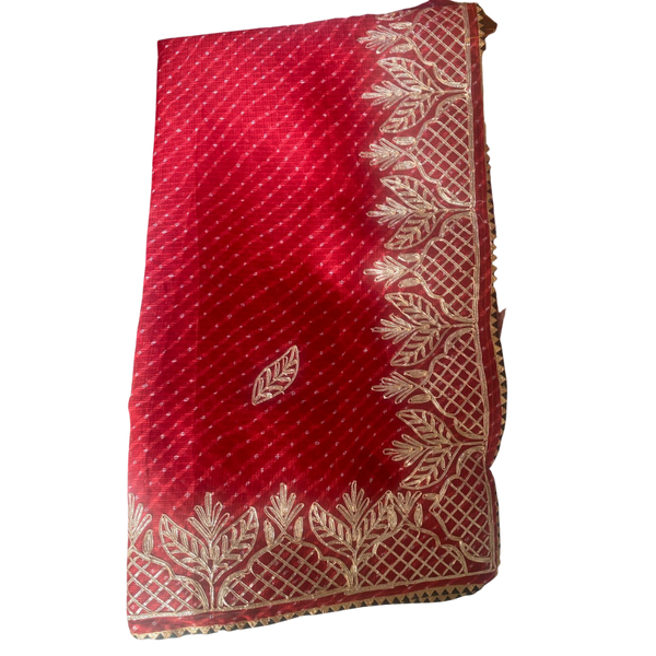 Red Leheriya Gota Patti Handmade Saree
