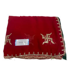 Red Georgette Saree with Embroidered Border and Unstitched Blouse